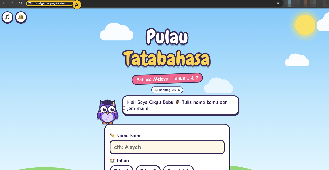 Game Pulau Tatabahasa dibuka di pelayar pada alamat buatgame.pages.dev